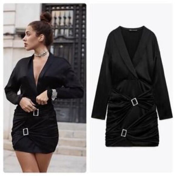 Zara Blogger Favorite Jewel Buckle Satin Mini Dress - Picture 1 of 9
